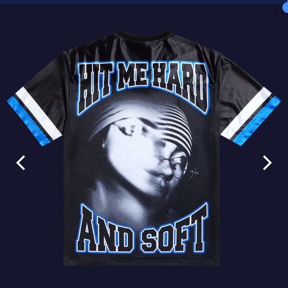 Billie Eilish Tops - Billie Eilish Be Blue Hit Me Hard and Soft: The Tour Black Jersey Size Small